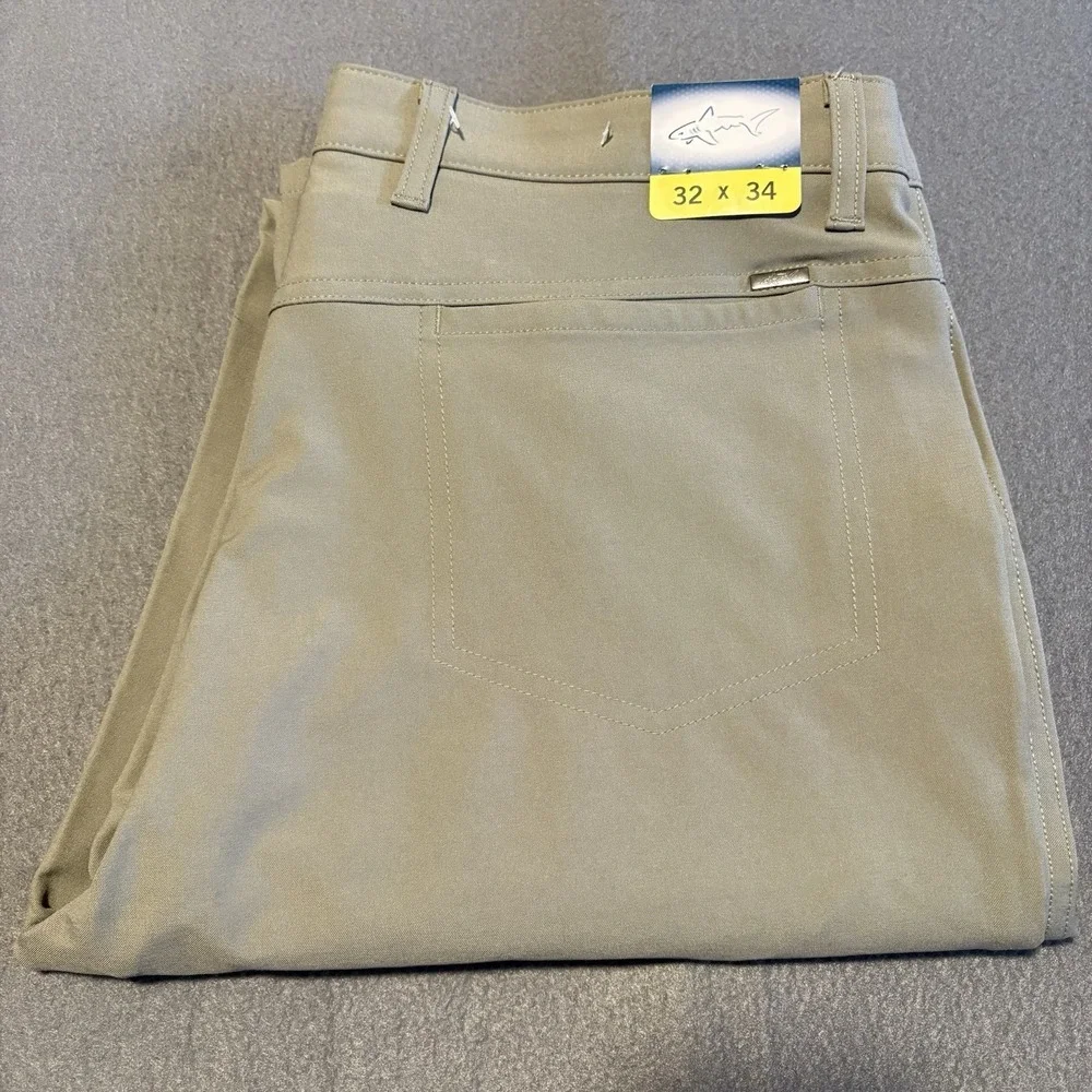 Greg Norman Tech Pants Men 32x34 Green Performance Golf Travel 4-Way Stretch NEW